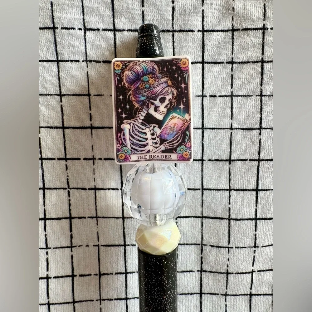 The Reader Tarot Card Skeleton Hand Beaded Ink Pen